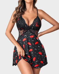 Lace Trim Slit Sleep Dress Babydoll T Shirt Nightgowns