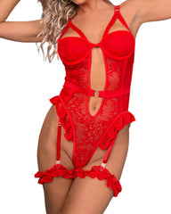 Women's Contrast Lace Cut Out Ring Linked Sexy Lingerie
