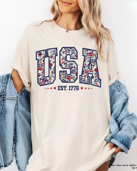 Comfort Colors Floral USA Est 1776 Shirt 4th of July Shirt