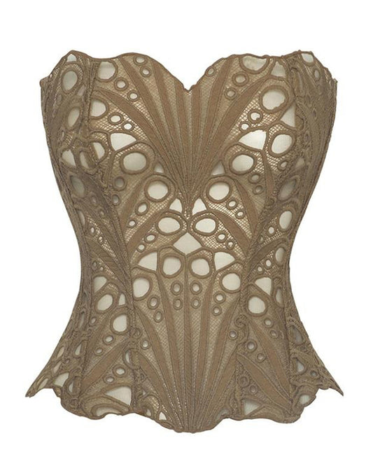 Lace Up Contrast Lace Corset Top Tummy Control Shapewear