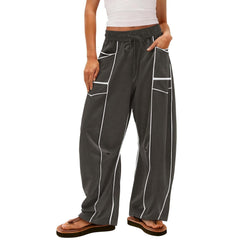 Women's Baggy Barrel Pants Wide Leg Drawstring Pockets Sweatpants