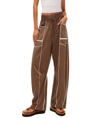 Women's Baggy Barrel Pants Wide Leg Drawstring Pockets Sweatpants