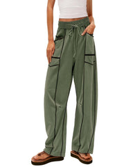 Women's Baggy Barrel Pants Wide Leg Drawstring Pockets Sweatpants