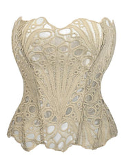 Lace Up Contrast Lace Corset Top Tummy Control Shapewear