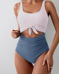 Weluxy One Piece Color Block Swimsuit Tummy Control Slimming Bathing Suit