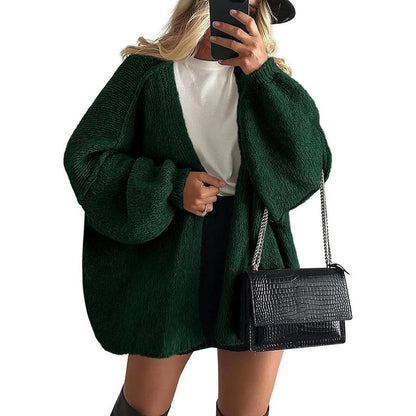 Long Lantern Sleeve Oversized Cardigan Sweater Soft Knitwear