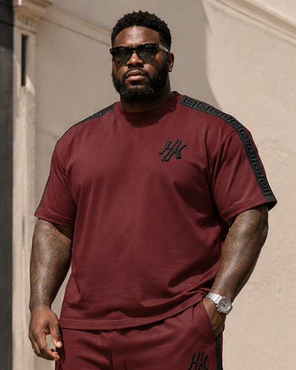 Big & Tall Men's Wine Red Printed T-shirt Trousers Set