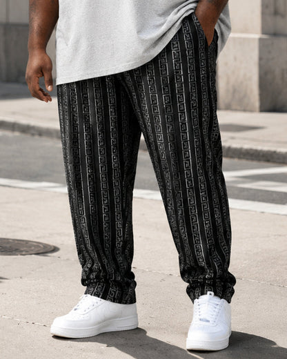 Big & Tall Men's Grey Patchwork Printed T-Shirt Pants Set