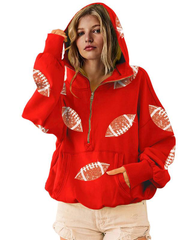 Football Sequin Hoodies Zipper Game Day Sweaters with Pocket