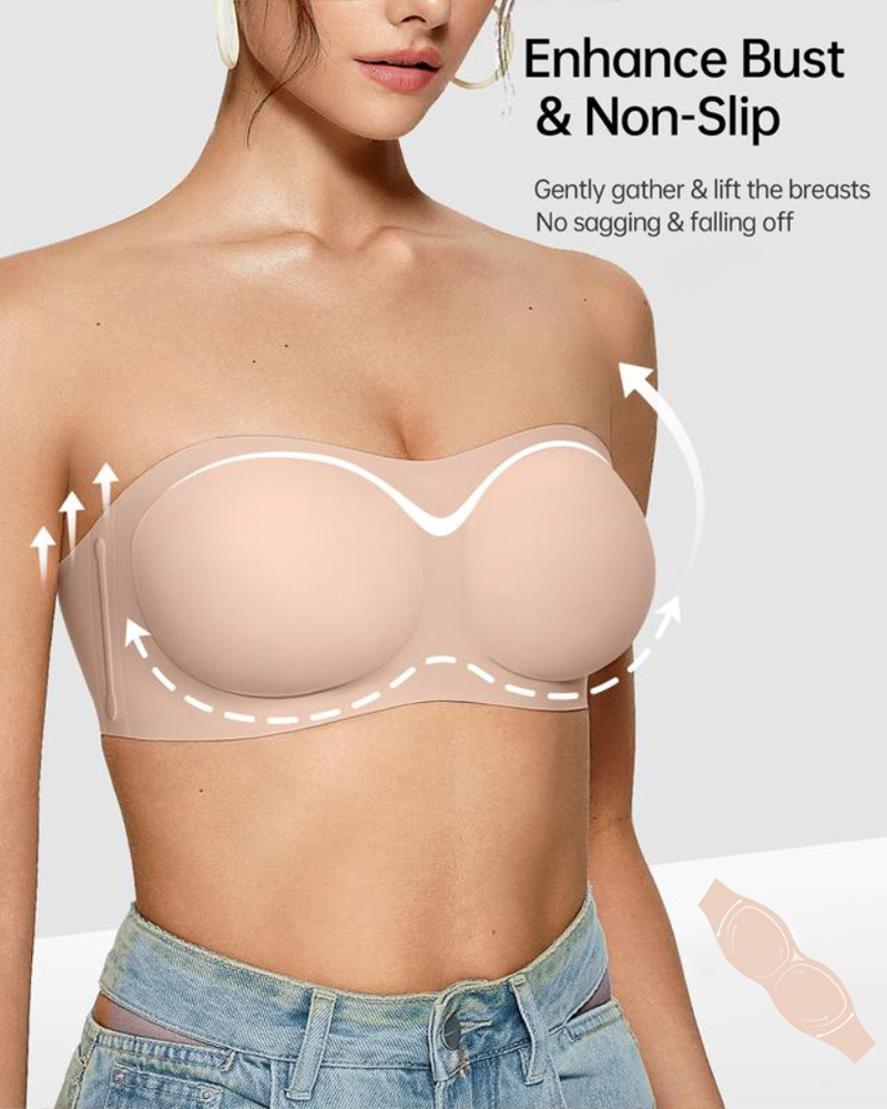 Strapless Bandeau Bra Non-Slip Wireless Padded Supportive Seamless Tube Bra