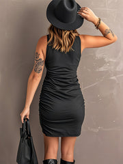 Women's Sleeveless Ruched Wrap Tank Bodycon Short Dress