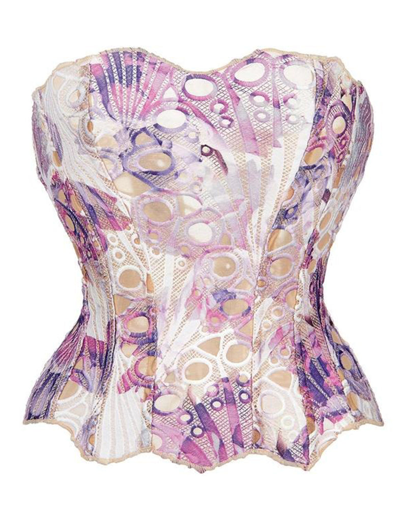 Lace Up Contrast Lace Corset Top Tummy Control Shapewear