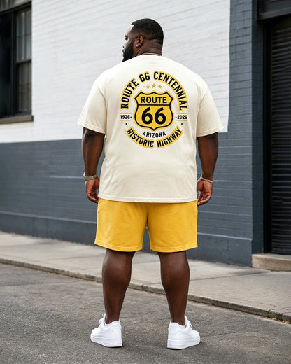 Big & Tall Men’s Route 66 Centennial Shield‑Print Crew-Neck Short‑Sleeve T‑Shirt And Shorts Set