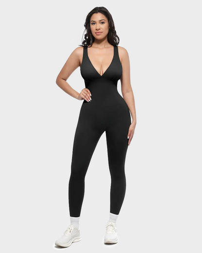 Deep V High Waisted Tummy Control Jumpsuit Breathable Shapewear