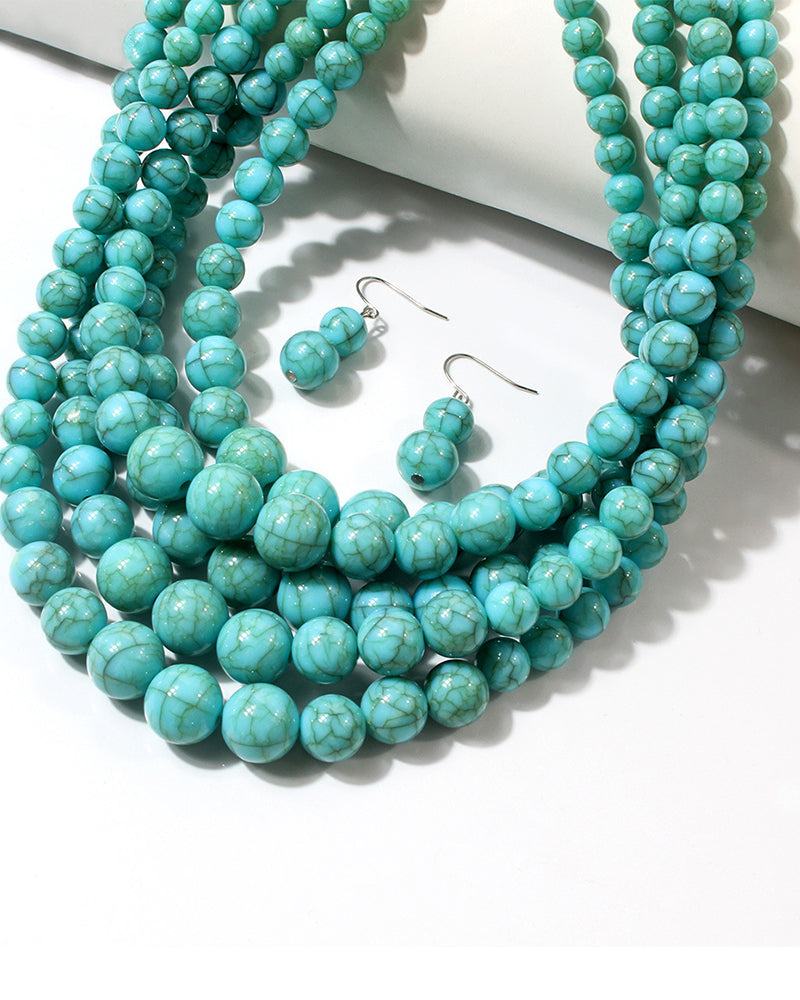 Vintage Bohemian Cracked Beads Layered Necklace