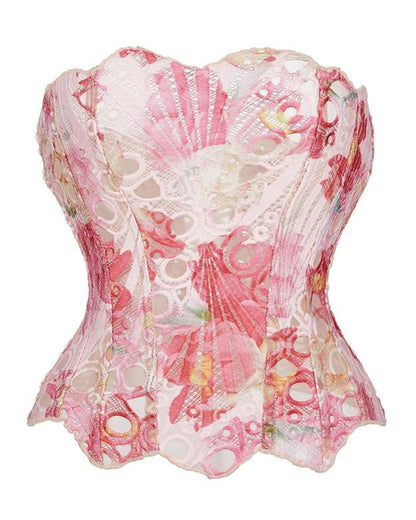 Lace Up Contrast Lace Corset Top Tummy Control Shapewear