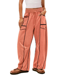 Women's Baggy Barrel Pants Wide Leg Drawstring Pockets Sweatpants
