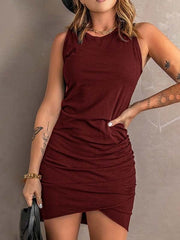 Women's Sleeveless Ruched Wrap Tank Bodycon Short Dress