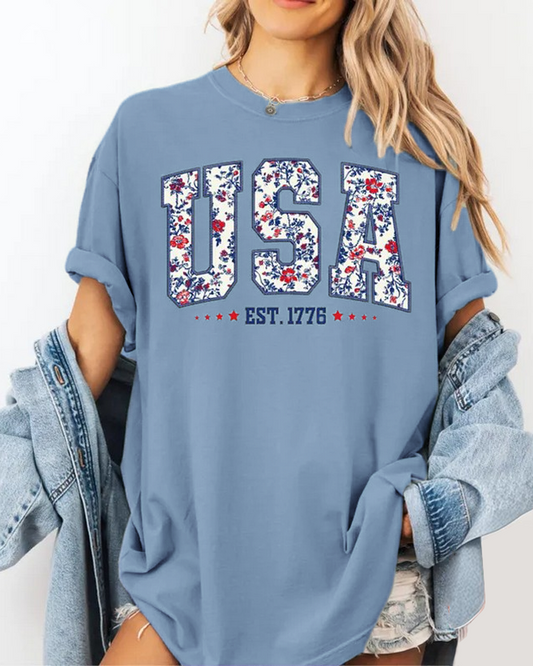 Comfort Colors Floral USA Est 1776 Shirt 4th of July Shirt