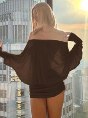 Women's Solid Off The Shoulder Sheer Ruched Dress