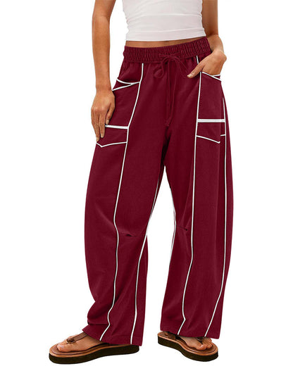 Women's Baggy Barrel Pants Wide Leg Drawstring Pockets Sweatpants