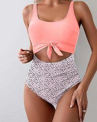 Weluxy One Piece Color Block Swimsuit Tummy Control Slimming Bathing Suit