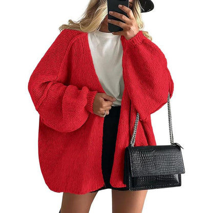 Long Lantern Sleeve Oversized Cardigan Sweater Soft Knitwear