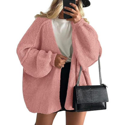 Long Lantern Sleeve Oversized Cardigan Sweater Soft Knitwear