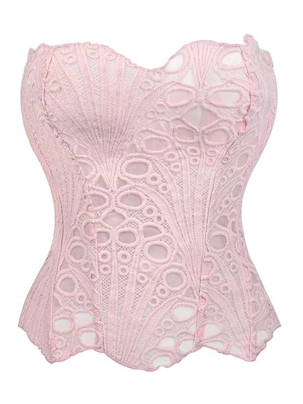 Lace Up Contrast Lace Corset Top Tummy Control Shapewear