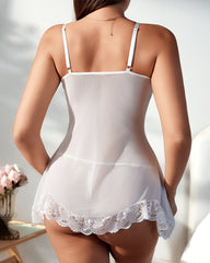 Sexy deep V suspender nightgown mesh fabric suspender nightdress