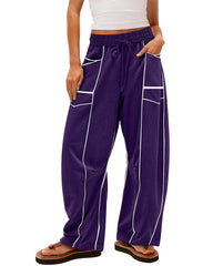 Women's Baggy Barrel Pants Wide Leg Drawstring Pockets Sweatpants