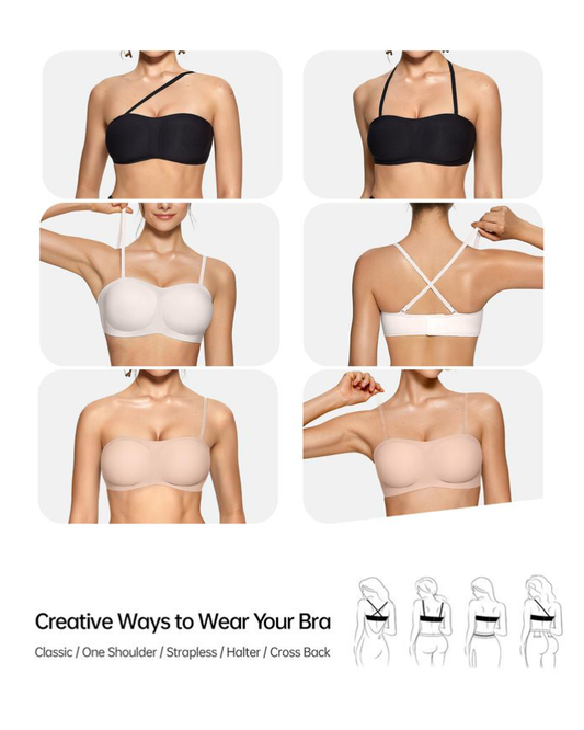 Strapless Bandeau Bra Non-Slip Wireless Padded Supportive Seamless Tube Bra