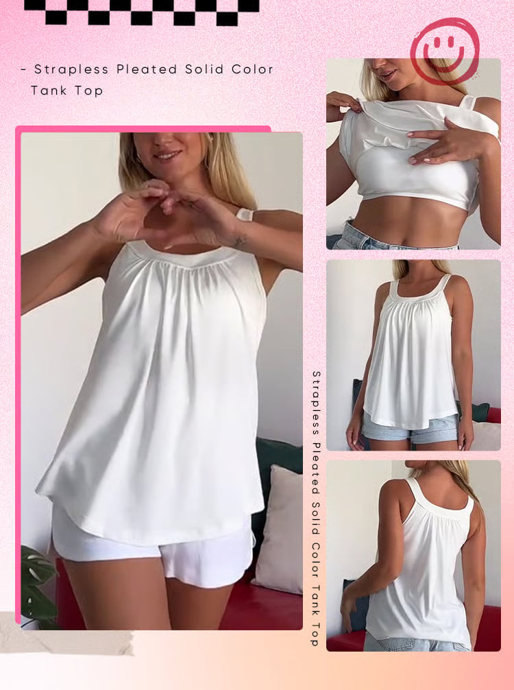 Strapless Pleated Solid Color Tank-top
