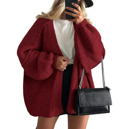 Long Lantern Sleeve Oversized Cardigan Sweater Soft Knitwear