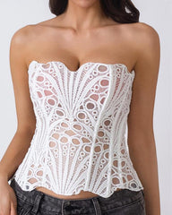 Lace Up Contrast Lace Corset Top Tummy Control Shapewear