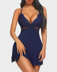 Lace Trim Slit Sleep Dress Babydoll T Shirt Nightgowns