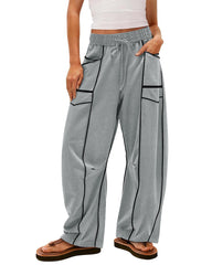 Women's Baggy Barrel Pants Wide Leg Drawstring Pockets Sweatpants