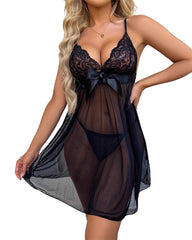 Lingerie for Women Lace Babydoll Halter Chemise V Neck Nightgown(with pants)