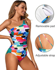 One Shoulder One Piece Tummy Control Bathing Suits