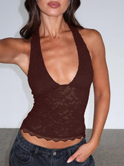 Women's Lace Cami Top Backless Halter Neck Top