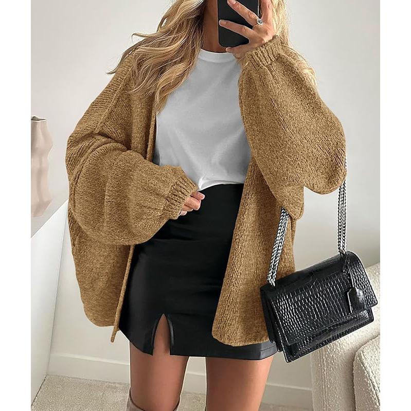 Long Lantern Sleeve Oversized Cardigan Sweater Soft Knitwear