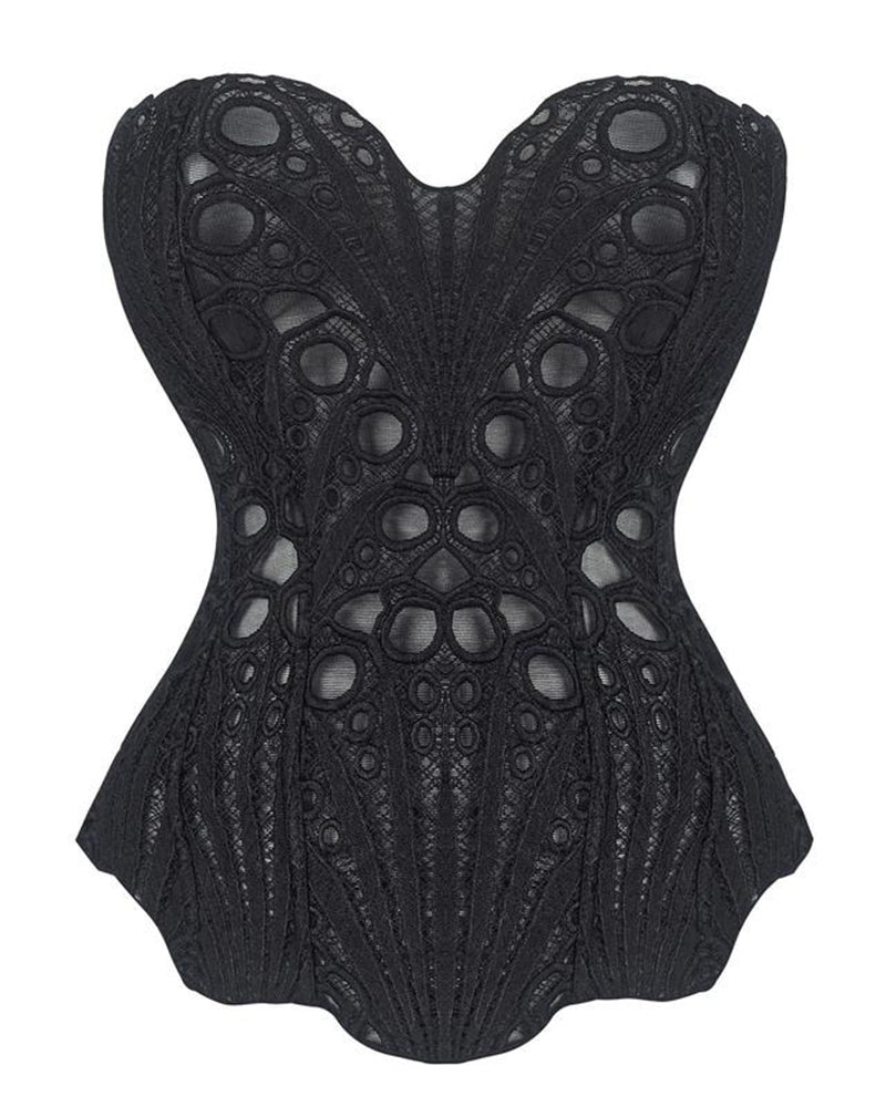 Lace Up Contrast Lace Corset Top Tummy Control Shapewear