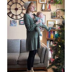 Square Neck Long Sleeve Sweater Dresses With Pockets