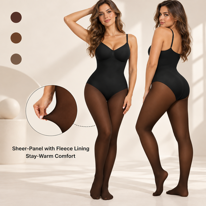 Sheer-Panel with Fleece Lined Tights Stay