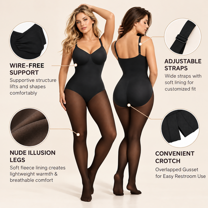Sheer-Panel with Fleece Lined Tights Stay