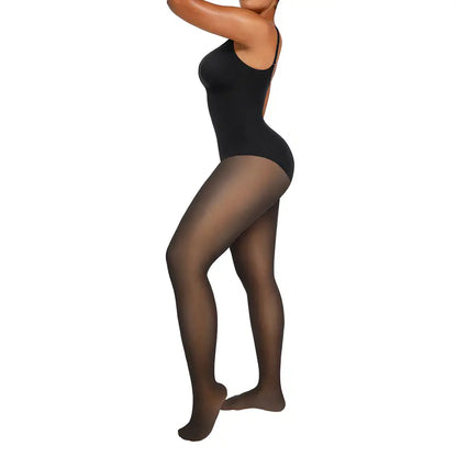 Sheer-Panel with Fleece Lined Tights Stay