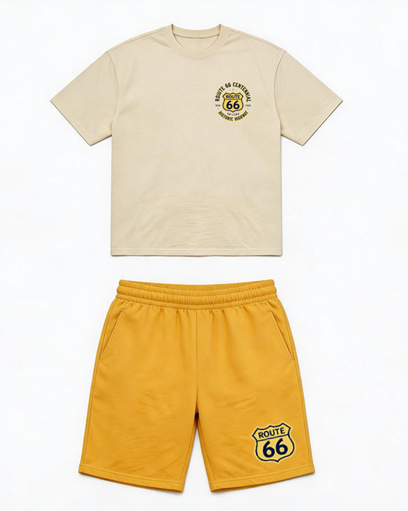 Big & Tall Men’s Route 66 Centennial Shield‑Print Crew-Neck Short‑Sleeve T‑Shirt And Shorts Set