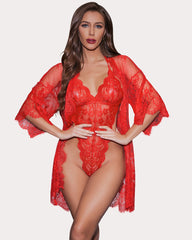 2 Piece Set Lace Robe with Teddy