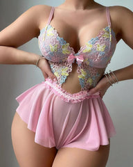 Embroidered Women Sexy Bodysuit Lingerie