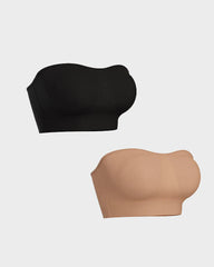 Strapless Bras Non-Slip Silicone Padded Bandeau Bra(2 Pack)